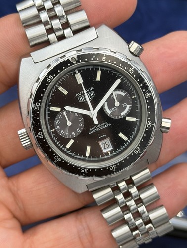 Vintage Heuer Autavia Automatic Chronograph 11063V, Black Dial 1970's