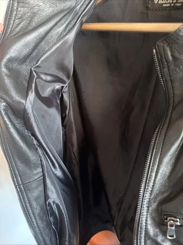 Vera Pelle Men's Genuine Leather Black Bomber Jacket Made In Italy Size 60￼ image 6