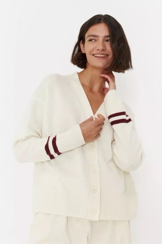 BNWT Chinti & Parker Wool Cashmere Cream Burgundy Varsity Cricket Cardigan Small
