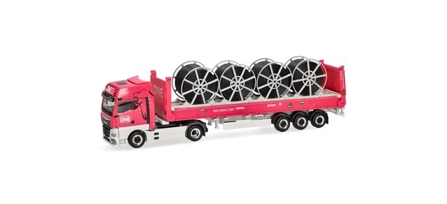 Herpa LKW MAN eTG-X GX Flat-ContainerSZ ONE Kabeltrommeln 960335 - Bild 1 von 1