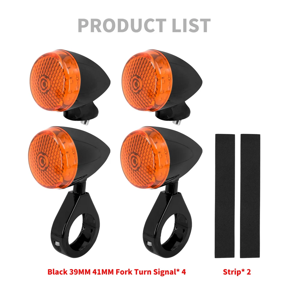 4x 39mm 41mm Black Fork Clamp Front Rear LED Lamp w/Amber Lens Turn Signal Light - Image 4 of 4