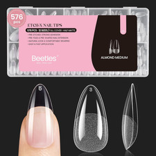 Beetles Medium Almond Nail Tips 576Pcs 12 Sizes Pre-Etched Soft Gel Tips