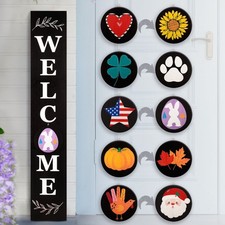 Perfnique Welcome sign for front porch standing, 47 x 7.9 Inch Black Wooden L