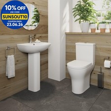 Image of Bathroom Suite Comfort Height Close Coupled Toilet 1TH Basin Pedestal White