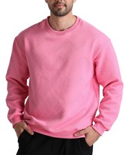Pink Men's Texture Crewneck Sweatshirt Geometric Long Sleeve Pullover Shirts ...