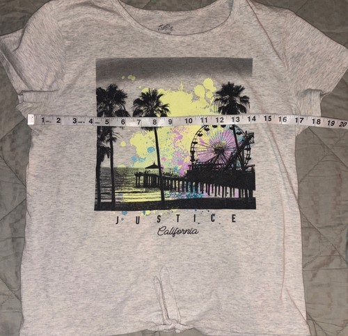 Justice Girls California Ferris Wheel Gray T-Shirt Sz XL Tie Front Palm Trees - Picture 8 of 10