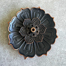 Mini Flower-Shaped Metal Incense Stick Holder Burner Plate, White Organza Bag