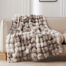Faux Fur Throw Blanket for Couch, Cozy Soft and Fuzzy Plush Rabbit Fur Bubble...