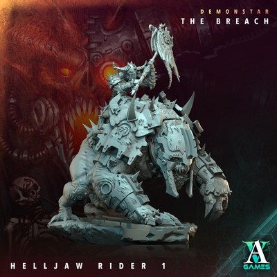 Helljaw Daemon Rider- 3d Printed Miniature - Sci-Fi - D&D - Pathfinder