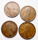1910, 1911, 1914, 1916 4-Coin Lincoln Wheat 1c  Set ~ Good to Very Fine? ~ D23