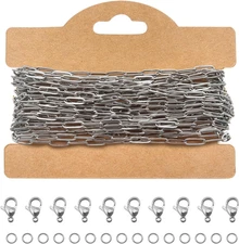 16.4 Feet Necklace Chain for Jewelry Making Stainless Steel Paperclip Chains 3Mm