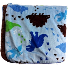 SL Home Fashions RN 119741 Blue Dino Party Dinosaur Baby Blanket Brown Sherpa