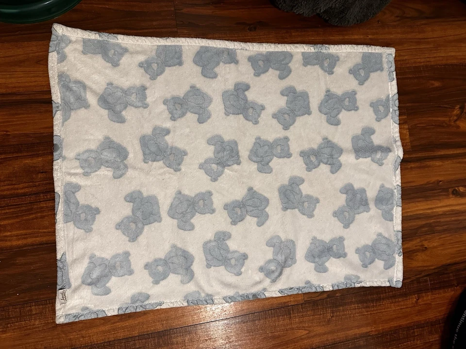 Manta de oso de peluche Stephan Baby blanca azul suave polar seguridad Lovey 30x40 LEER Foto 3 de 4
