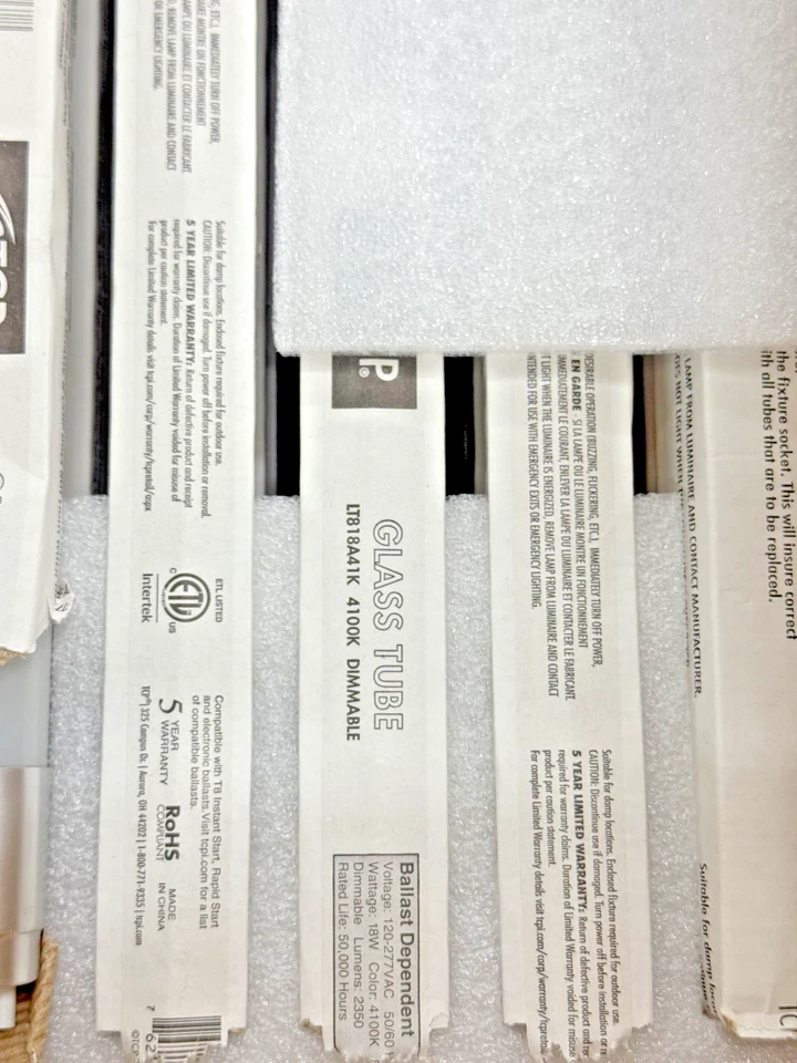 TCP LT818A41K 4' Glass LED T8 Tube Type A 4100K — 25 Pack (Full Box) -NEW - Image 4 of 4