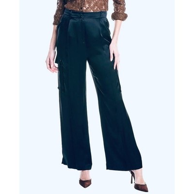 Marella Sport Birillo Pants Trousers Wide Leg Cargo Satin Navy Blue Size 6 NEW