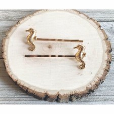 Gold Seahorse Hair Pins, Beach Hair Pins, Rhinestone Hair Pins, Sea Shell Bobby