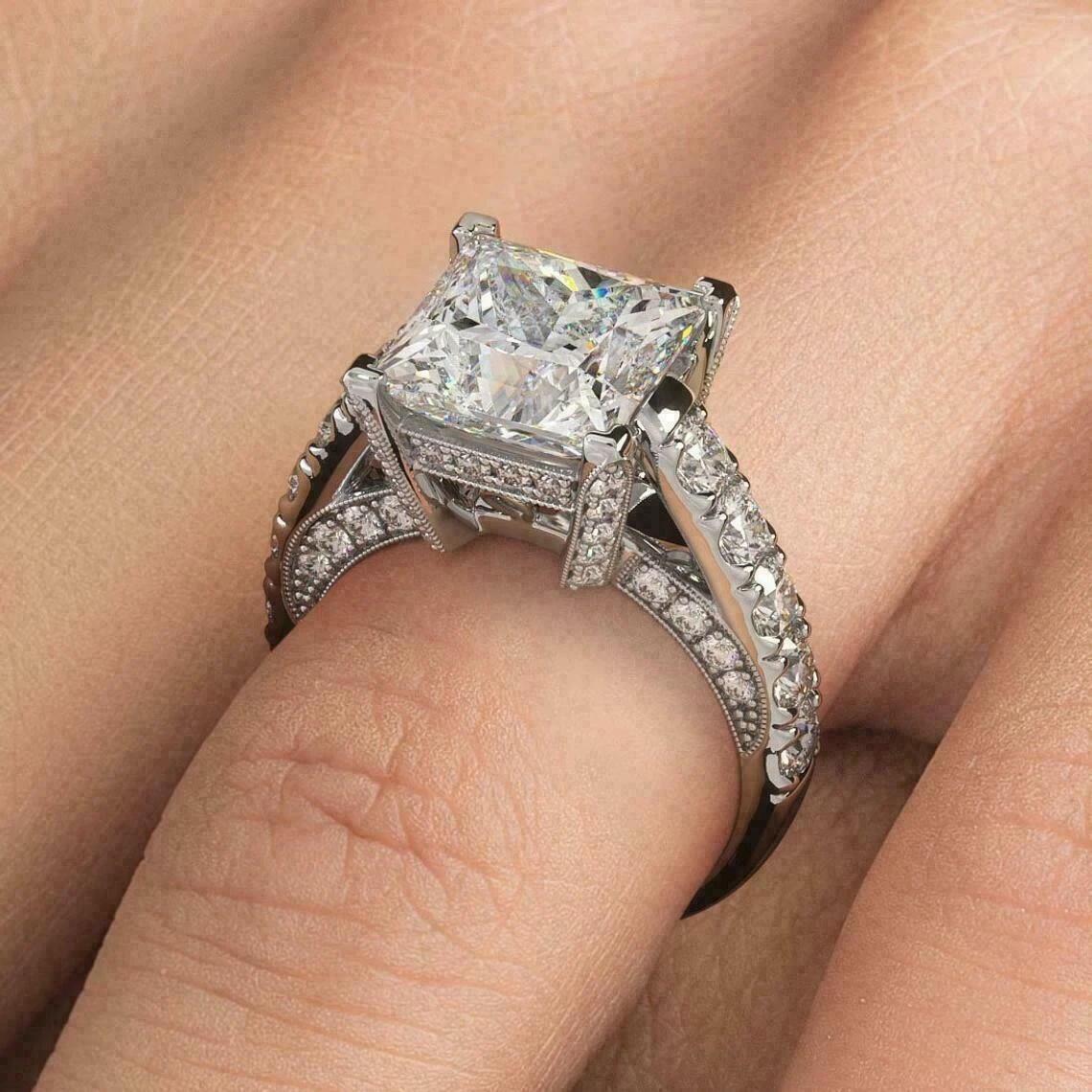 4Ct Princess Cut Lab Created Diamond Wedding Ring Women s 14K