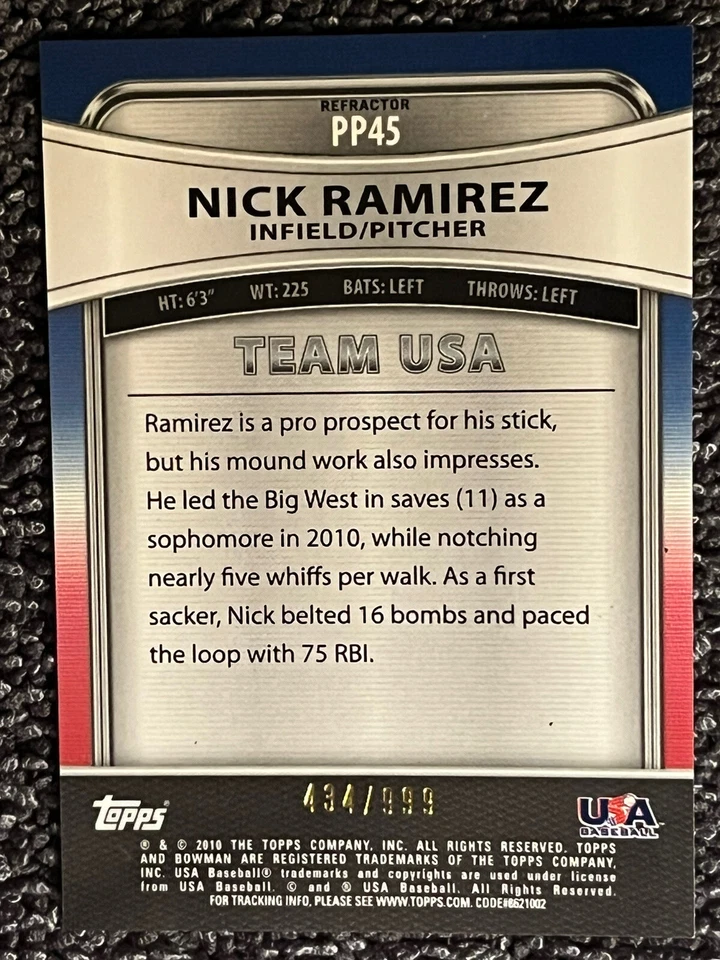 2010 bowman sterling refractor Nick Ramirez #PP45  (434/999) - Image 2 of 3