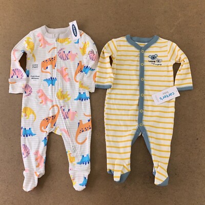 Baby Size 3-6 Months Old Navy Dinosaur Carter's Love My Mama Footed PJ's *Flaw