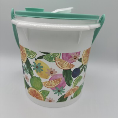 Tupperware Bucket w/ Handle White w/ Citrus Design Mint Seal 5qt