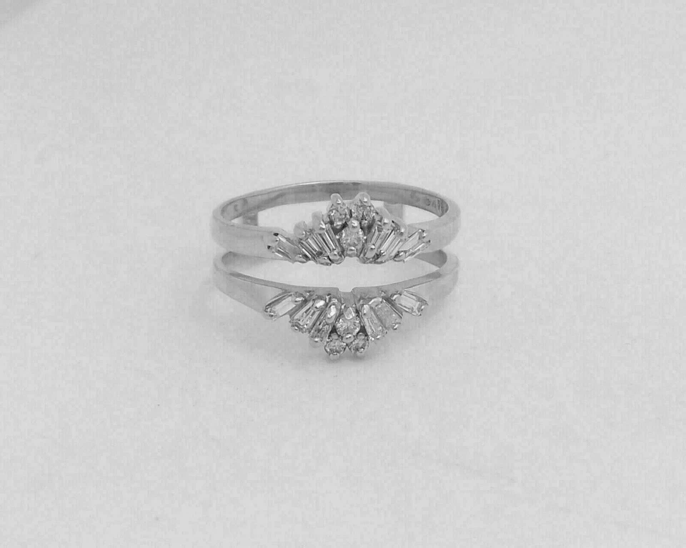1 Ct Round and Baguette Cut CZ Enhancer Guard Band Ring 14K White Gold Plated - Image 2 of 4