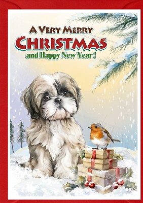 Shih Tzu Hund Weihnachtskarte A6 (4'' x 6'') - innen leer - Design von Starprint