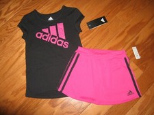 Adidas 2 Pc Outfit Set Tee Shirt Dri Fit Shorts/Skirt Girls 4/5/6/6X NWT 48