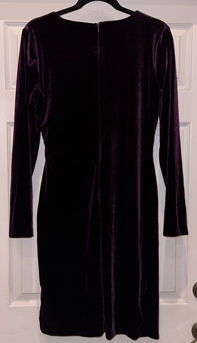 DKNY Velvet V Neck Side Pleated L/S Grape Purple Sheath Dress NEW Womens Sz 12 - Picture 6 of 7