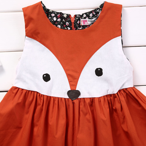 Toddler Kid Baby Girls Solid fox Print Floral Suspender Princess Party Dress - Picture 4 of 11
