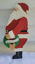 VINTAGE Christmas Santa Clause Wooden Hand Painted 15" Wall Hang Decor 1990's