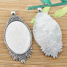 2pcs tibetan silver color flowers oval cabochon settings EF2461