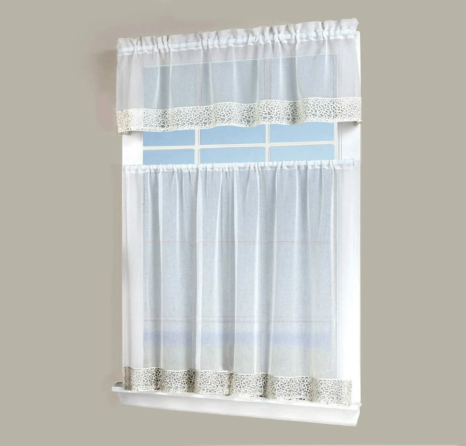 Regal Vienna Macramé Encaje 3 piezas Cortinas de Cocina 3 Niveles Marfil Beige Claro Nuevo Sin Etiquetas Foto 2 de 4