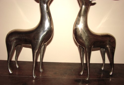 Vintage bougeoir animalier x2 en bronze chromé - Cerf - Chandelier - Picture 4 of 14