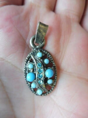 Beautiful Pendant, 925 Silver With Cut Stones And Turquoise Pearls