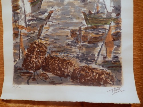 Lithographie française tableau peinture marine bateau mer océan bretagne France - Picture 4 of 10