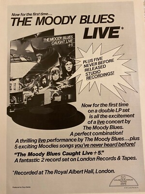 The Moody Blues, Caught Live Plus Five, Full Page Vintage Promotional Ad