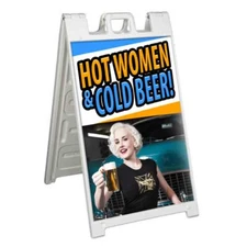 HOT WOMEN & COLD BEER Signicade 24x36 Aframe Sidewalk Sign Banner Decal DRINKS