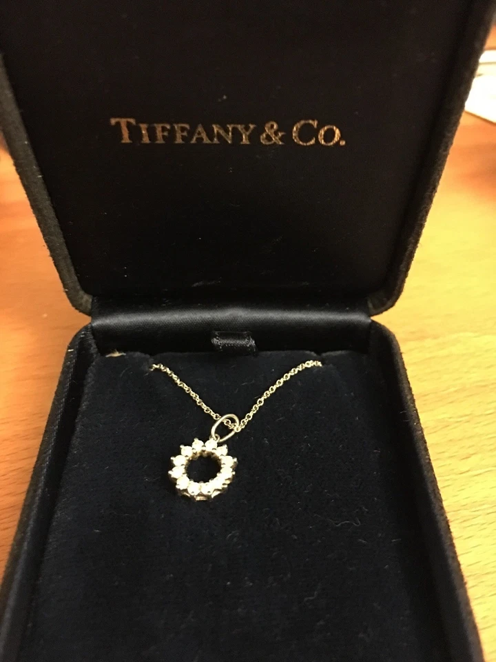 Auténtico collar colgante de diamantes círculo abierto platino Tiffany 16 pulgadas Foto 4 de 4