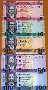 SET South Sudan, 5;10;20;50;100 Pounds, 2015, Pick 11-12a-13a-14a-15a UNC