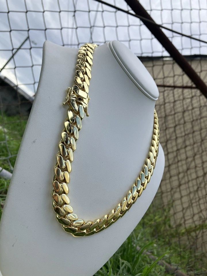 Cadena de eslabones Miami Cuban chapada en 10k joyería 15 mm Foto 3 de 4