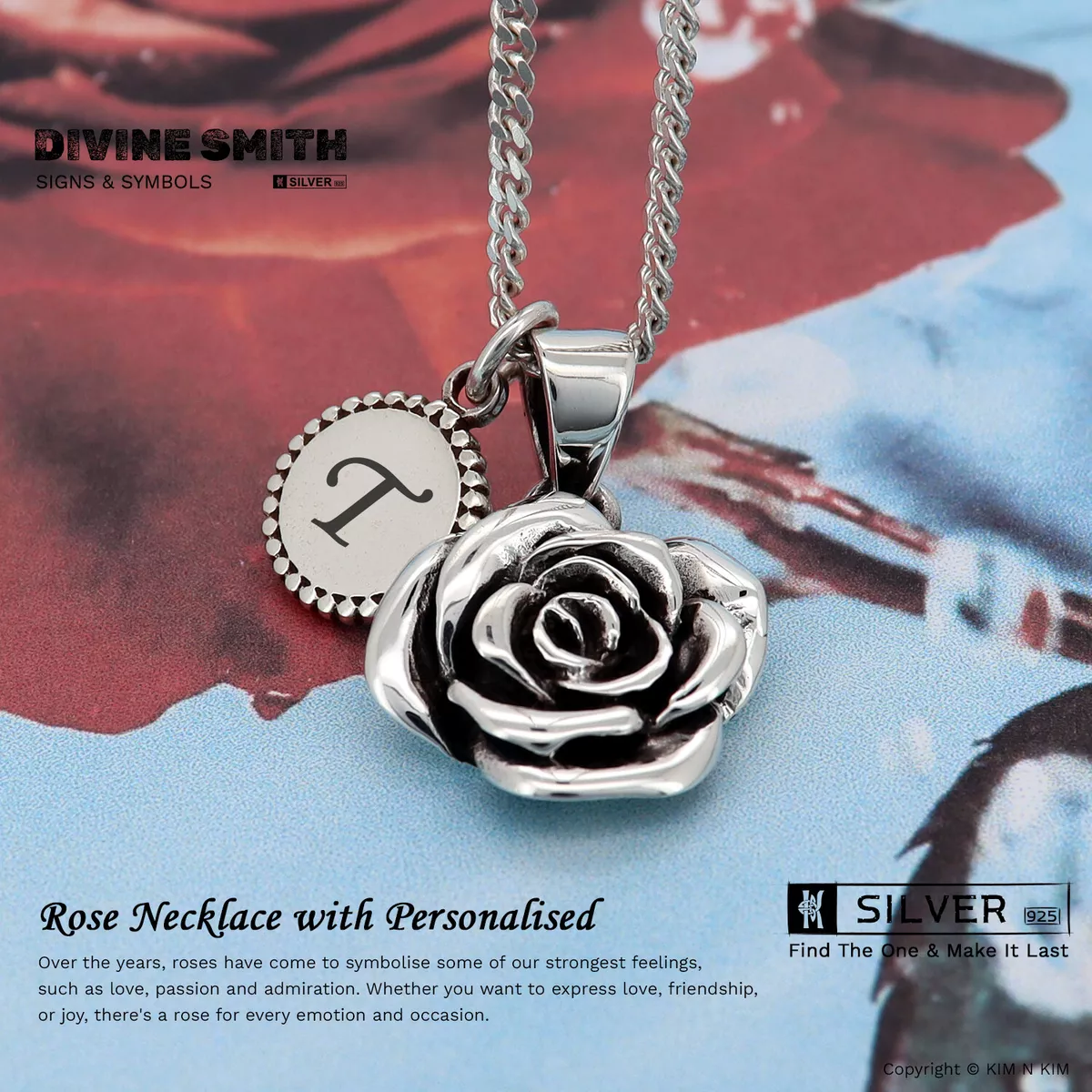 Rose necklace with initial best sale charm