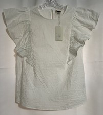 A New Day Women’s White Short Ruffle Sleeve Blouse/Top Size Medium