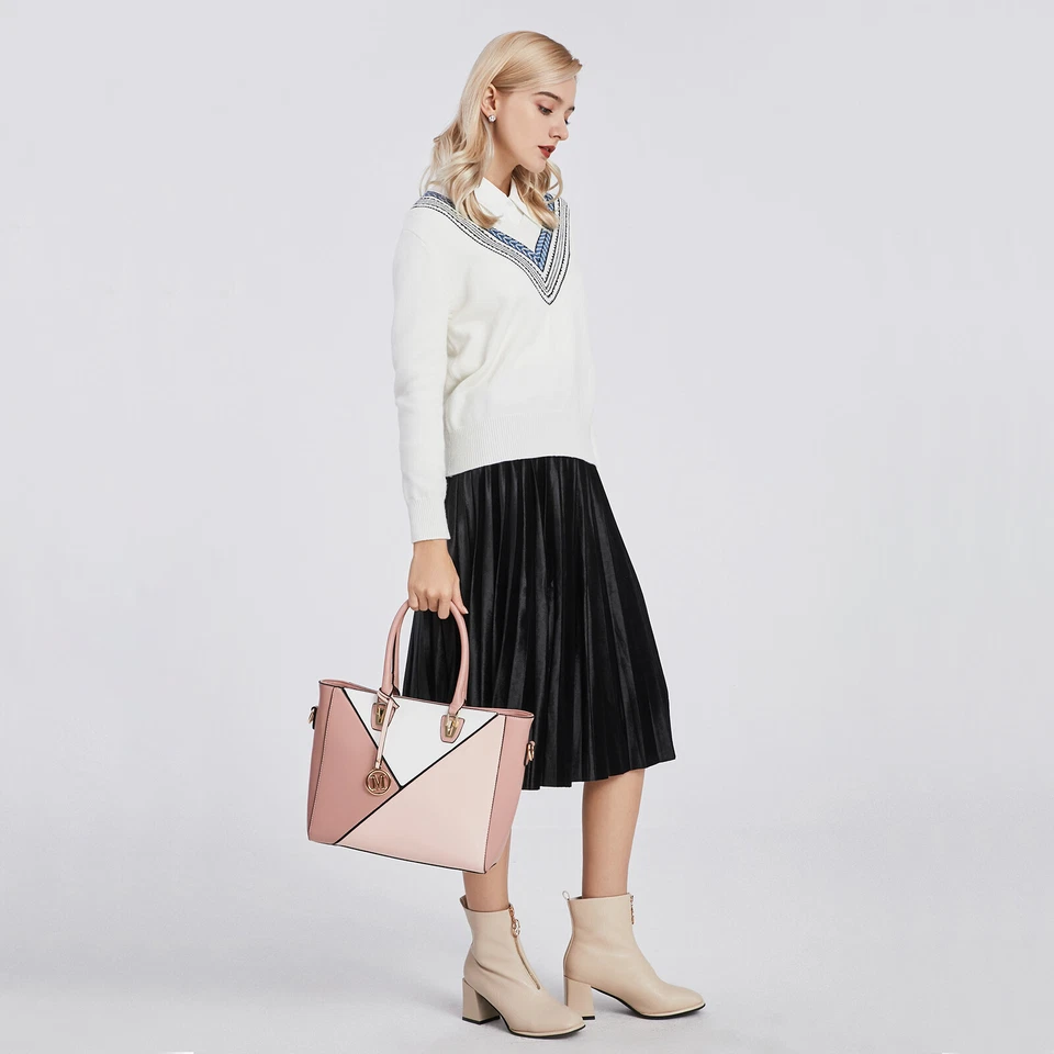 Women Geometric Ombre Tote Handbag Ladies Faux Leather Shoulder Bag Top Handle - Image 3 of 3