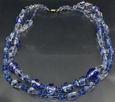 Czech Women s Necklace Multistrand White Blue Faceted Glass Beaded