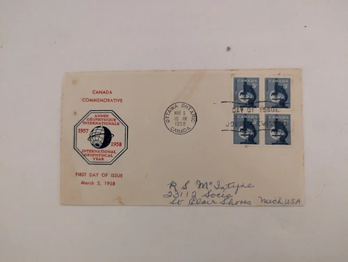 Vintage FDC First Day Cover International Geophysical Year 1958 Ottawa Canada