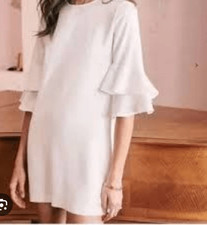 Sezane Janie Ruffle Sleeve Crepe Dress In  Cream 36/US 4