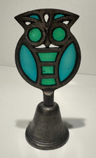 Vintage Stain Glass/Metal Owl Bell 5" Height