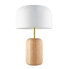 Modern Designer Wooden Table Lamp with White Gloss Domed Metal Shade by Happy...