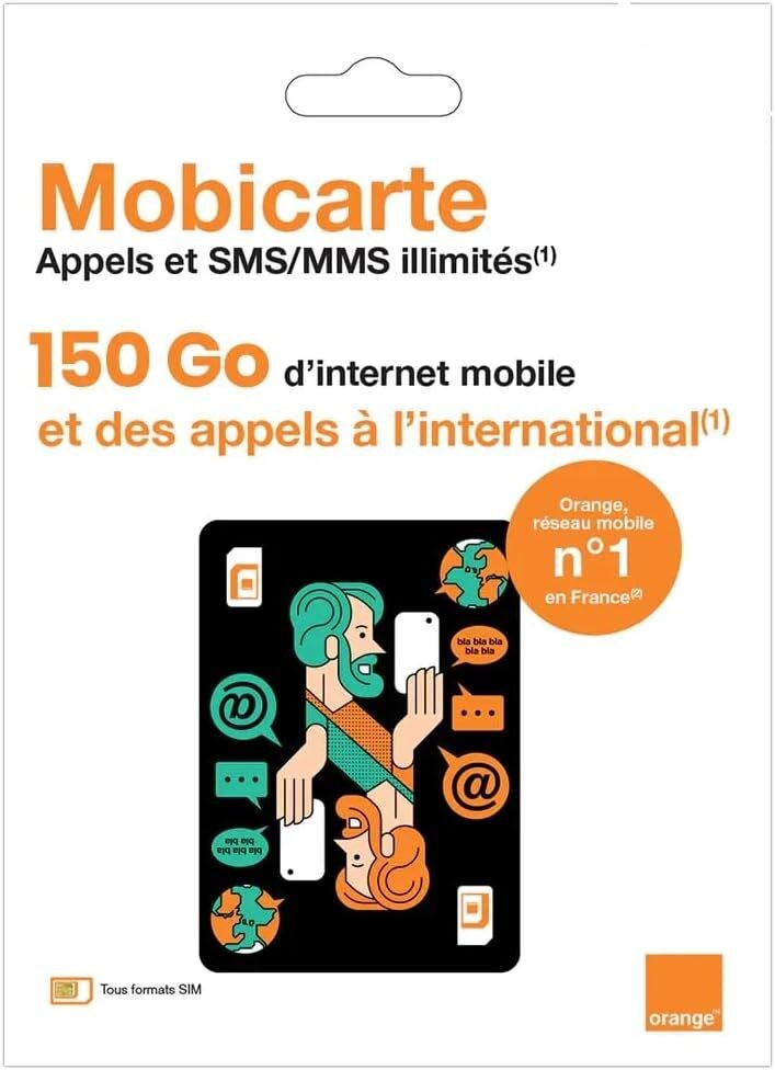 Carte SIM Prépayée Orange Mobicarte 150 Go pour Rester Connecté pendant les Vacances