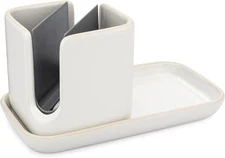 Full Circle Home Stash Ceramic Sink Caddy and Organizer, White/Gray 
